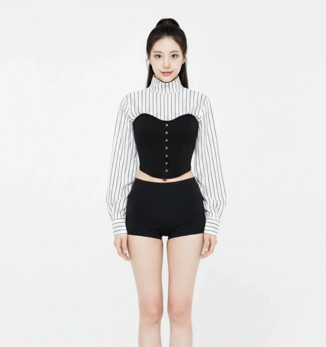 SHEIN Black & White Pinstripe Corset Top - photo 3