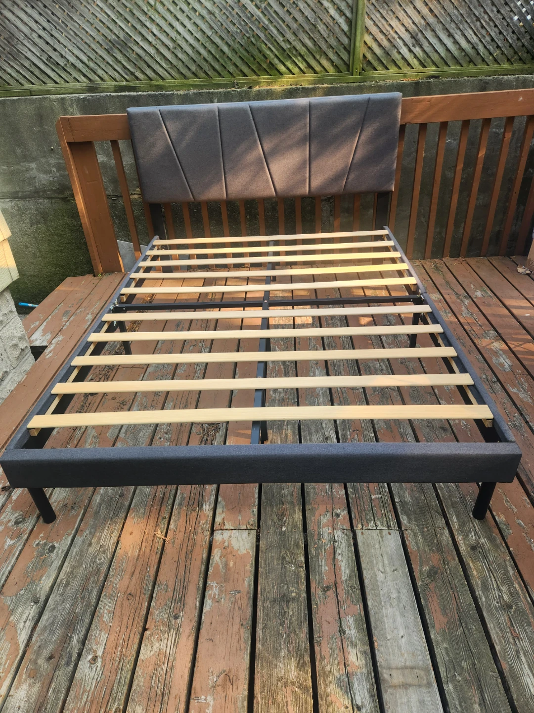 Grey Upholstered Queen Bed Frame with Headboard - photo 4