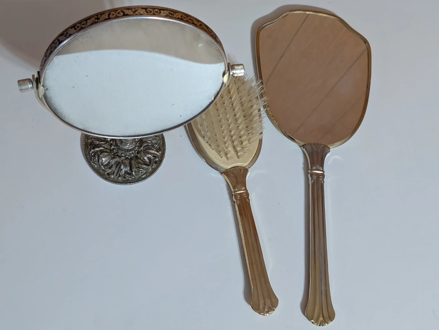 Vintage 3-Piece Vanity Set - Hand Mirror, Brush, and Tabletop Mi - photo 3
