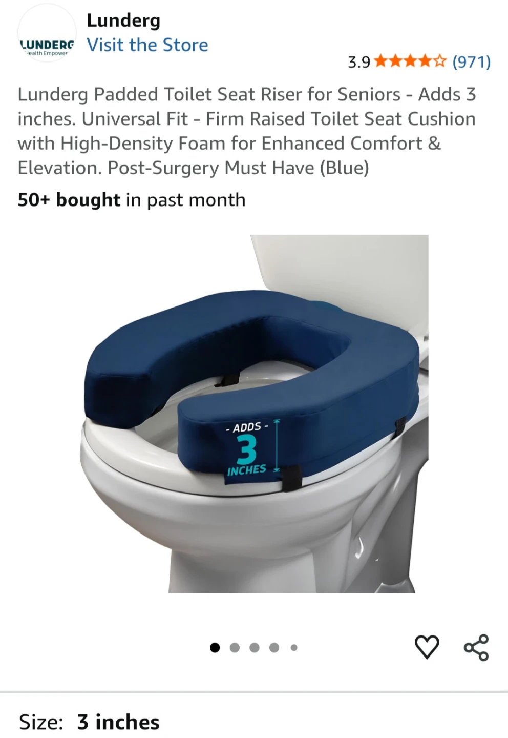 Lunderg 3" Foam Universal Toilet Seat Riser
