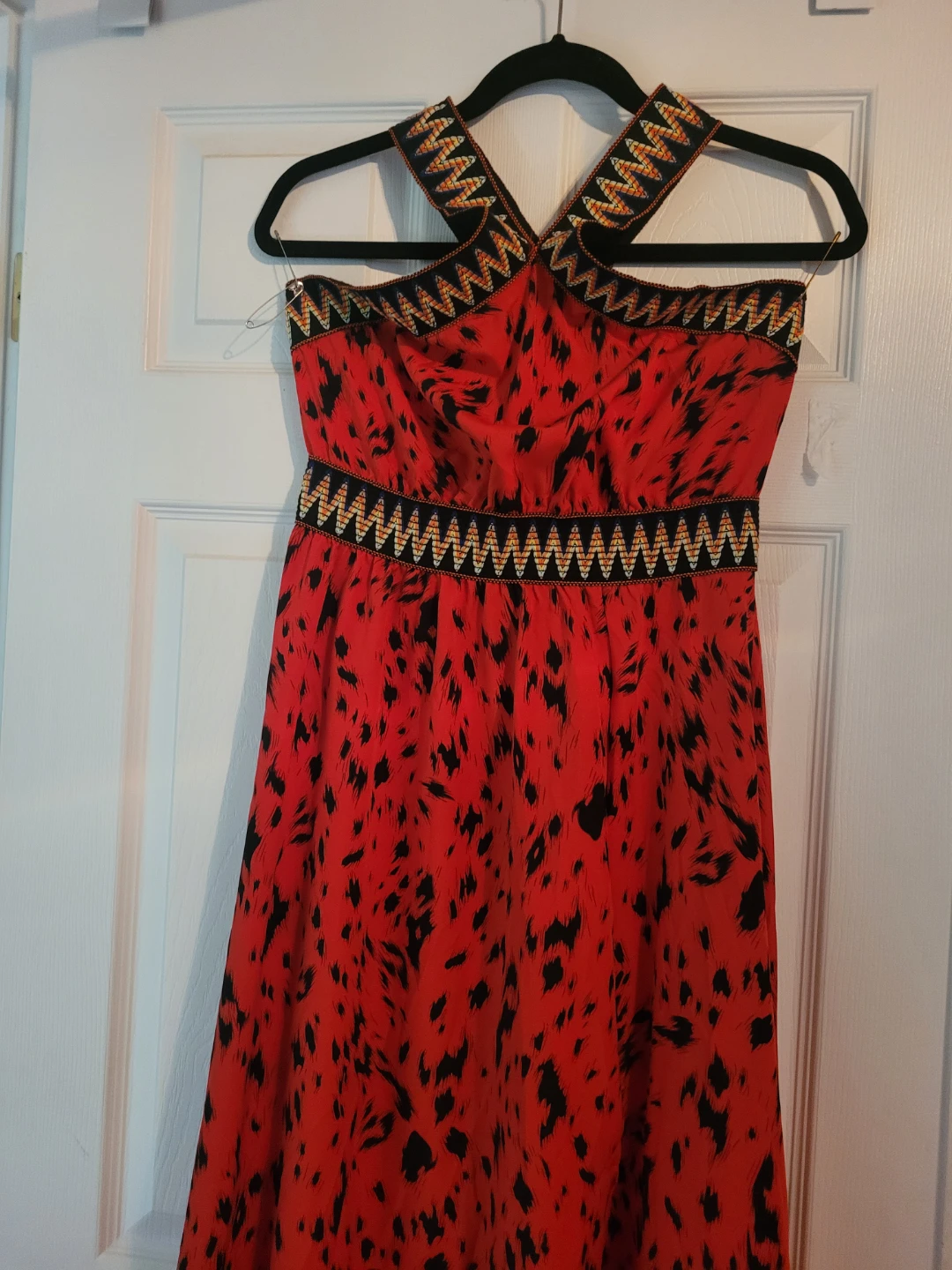 Women's Red and Black Animal Print Halter Maxi Dress - photo 2