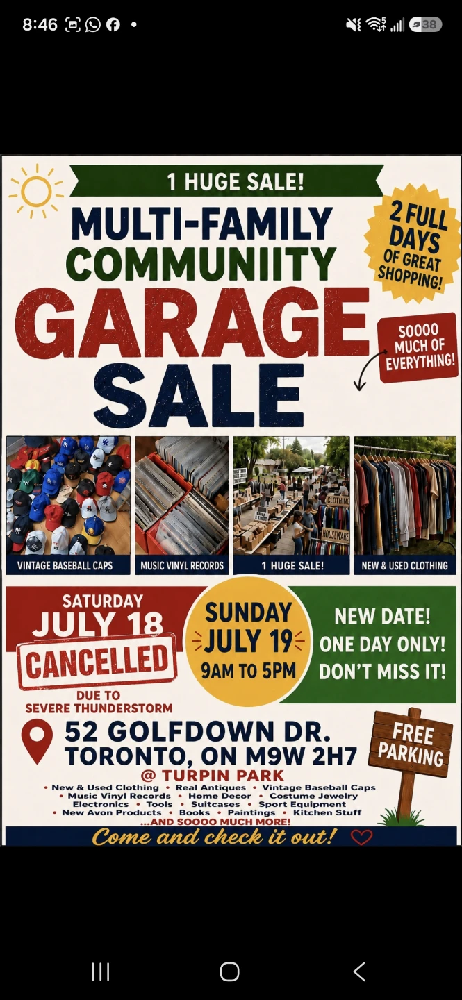 Garage Sale Sunday july 19 .Rexdale