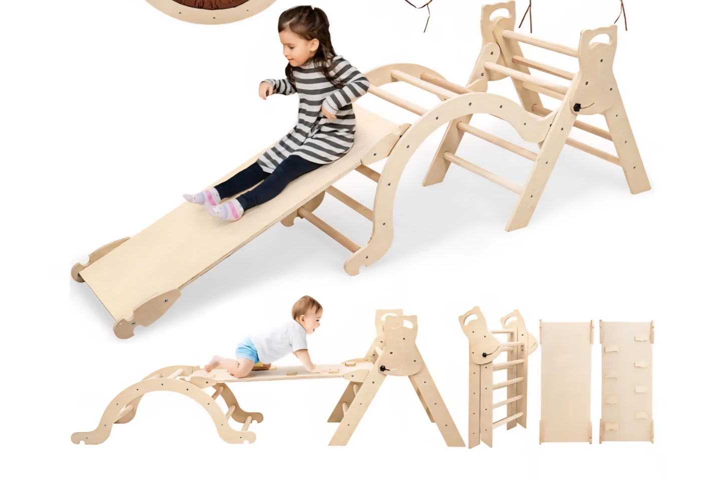 Kids Wooden Climbing Triangle with Slide