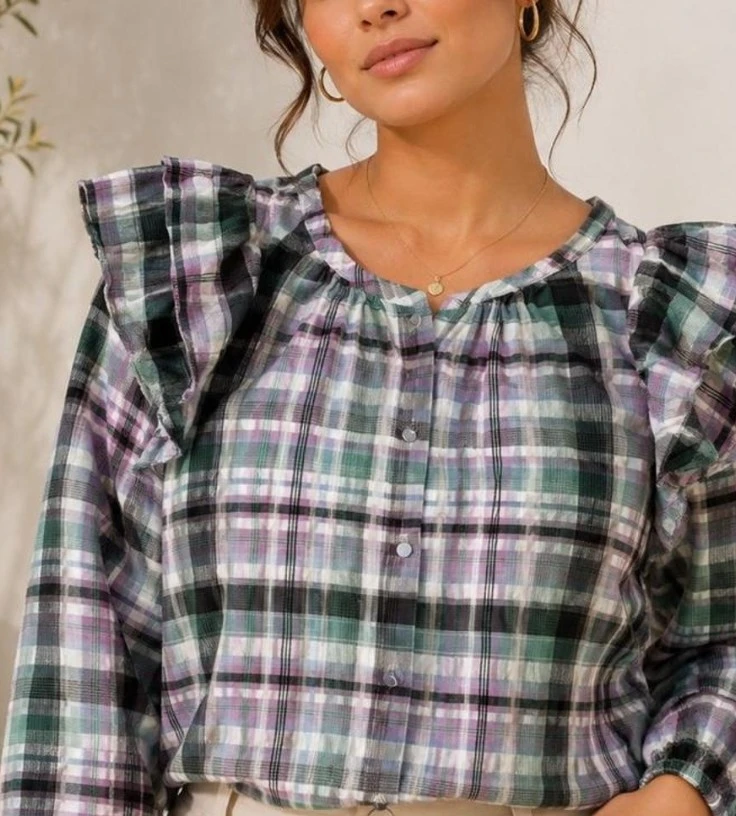 Ann Taylor Plaid Ruffle Blouse xs/p