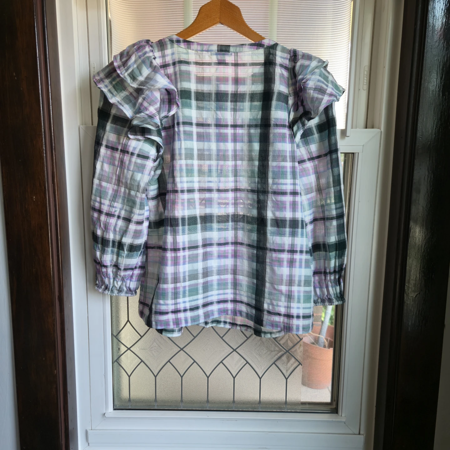Ann Taylor Plaid Ruffle Blouse xs/p - photo 3