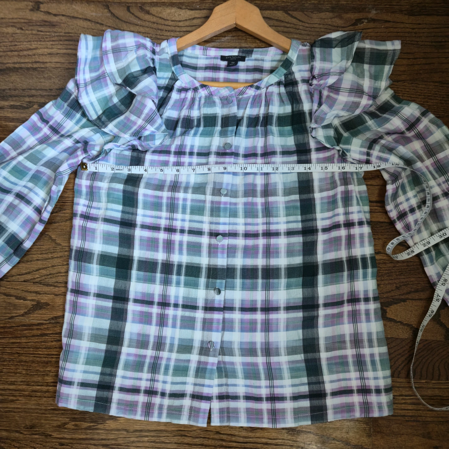 Ann Taylor Plaid Ruffle Blouse xs/p - photo 4