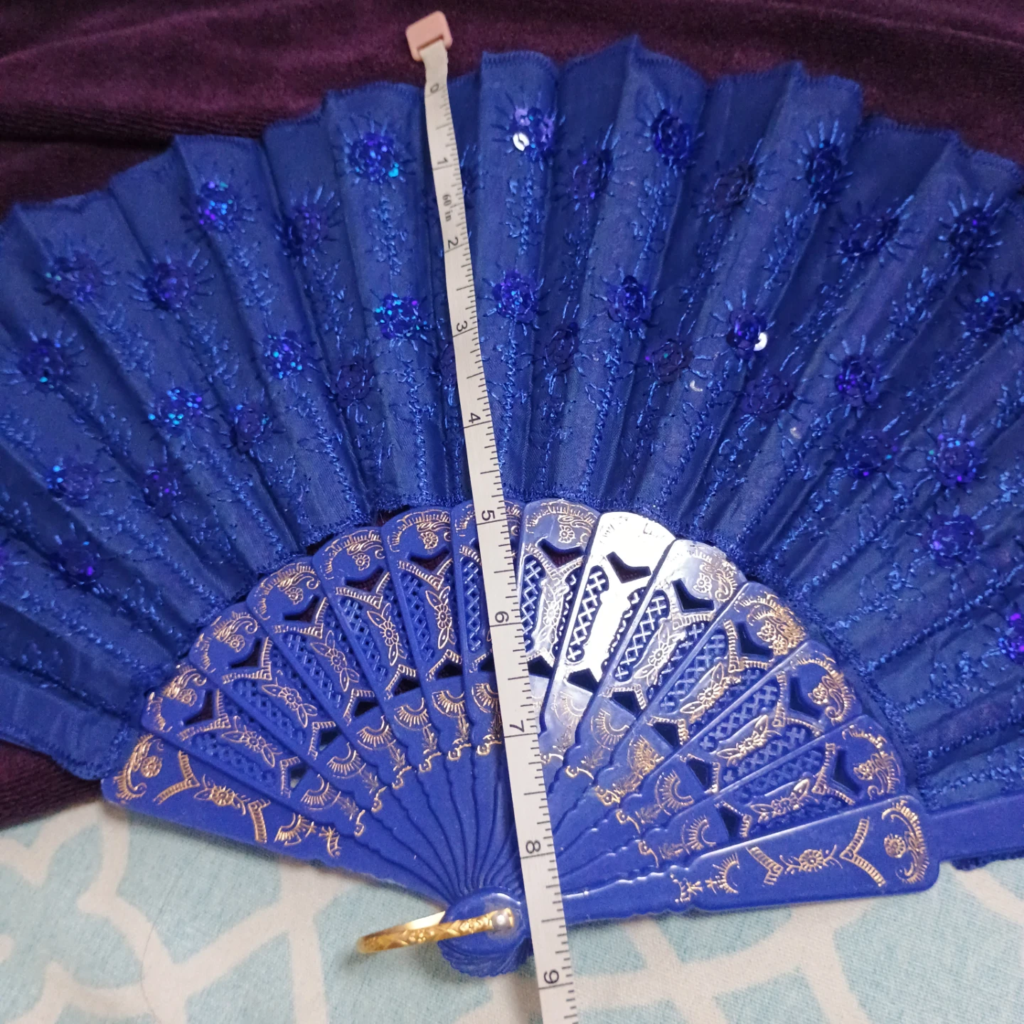 Blue Lace Fan with Gold Accents - photo 2