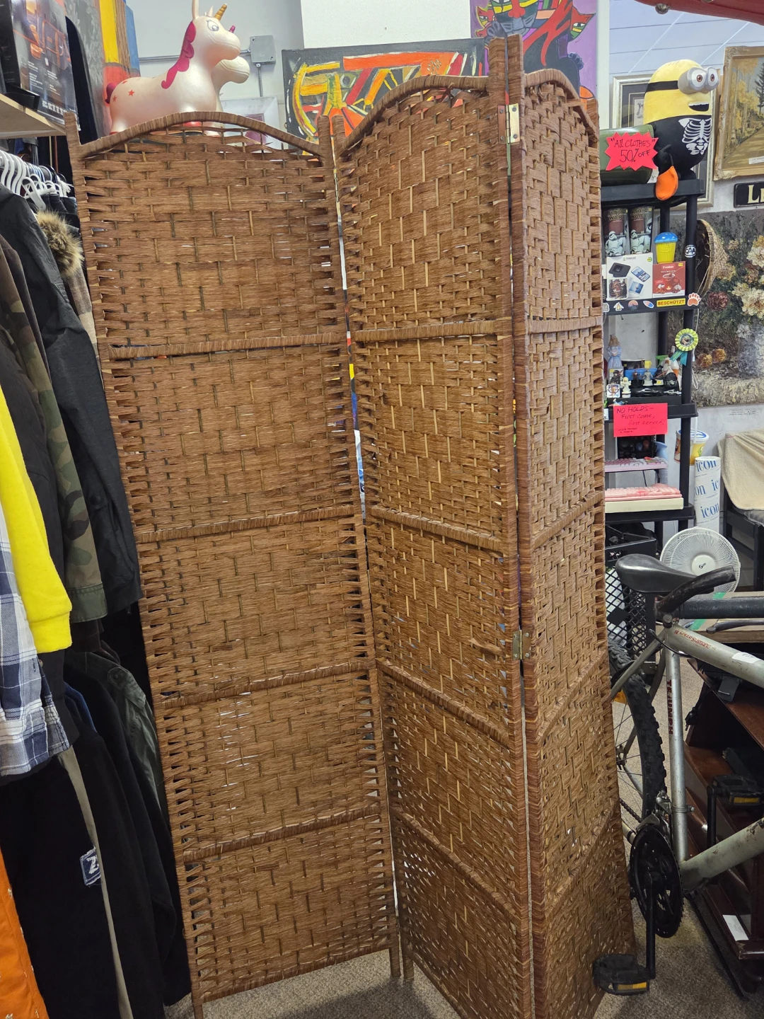 3-Panel Rattan Room Divider / Privacy Screen - photo 2