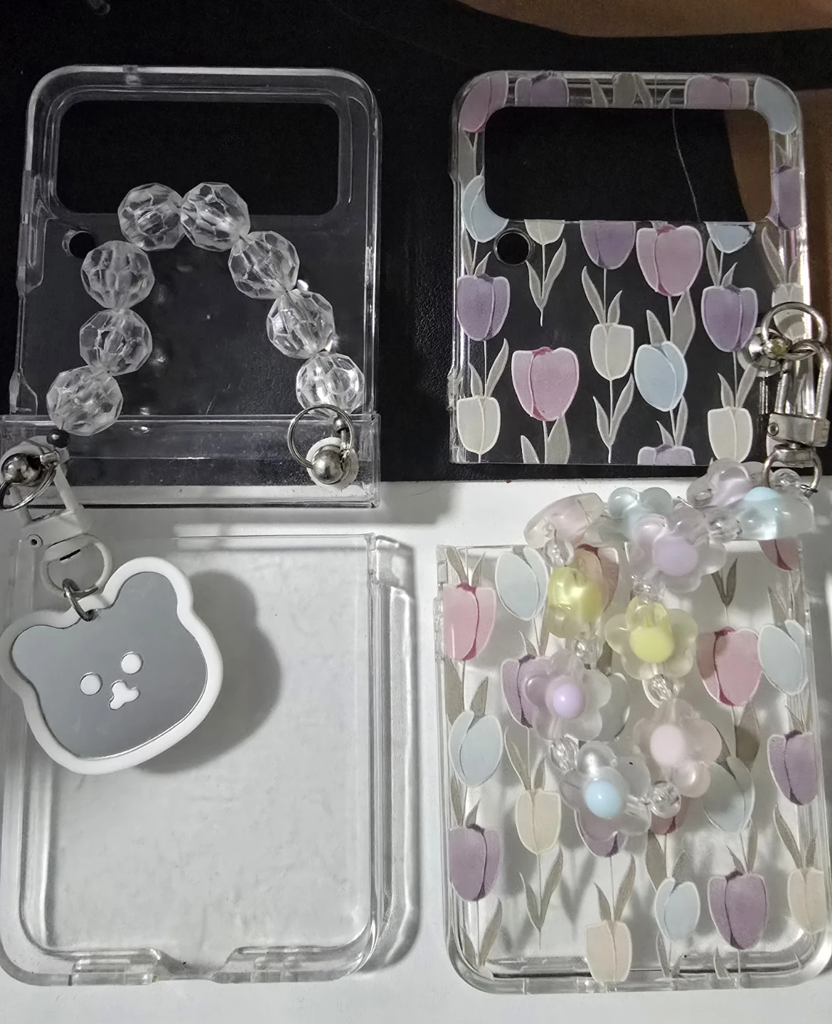 Samsung G Flip 3 Clear Phone Case with Tulip Design and Charms