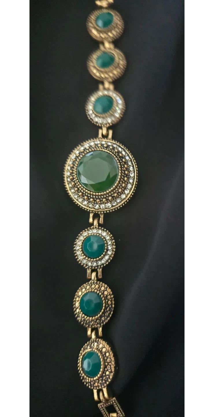 New Gold Tone Green Gemstone Bracelet - photo 2