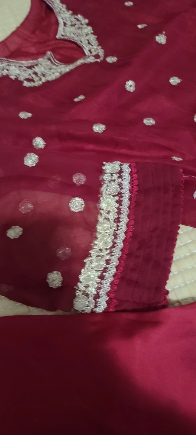 Maroon Embroidered Kurti with Pants and Dupatta - photo 4