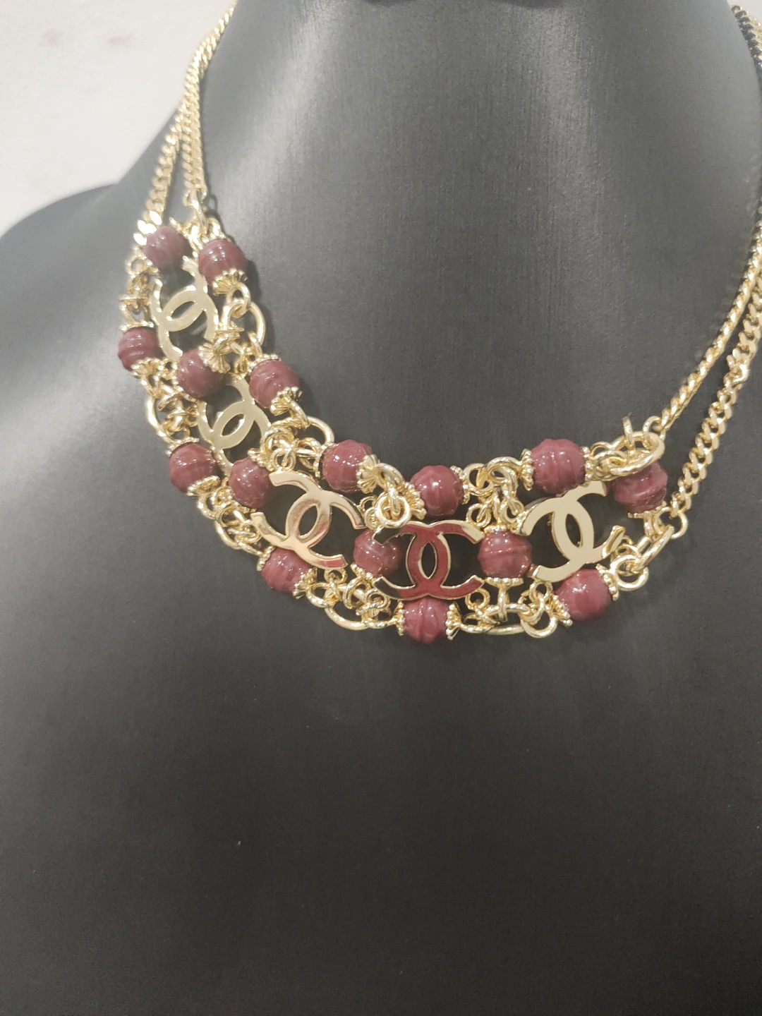 Chanel CC Necklace with Red Beads