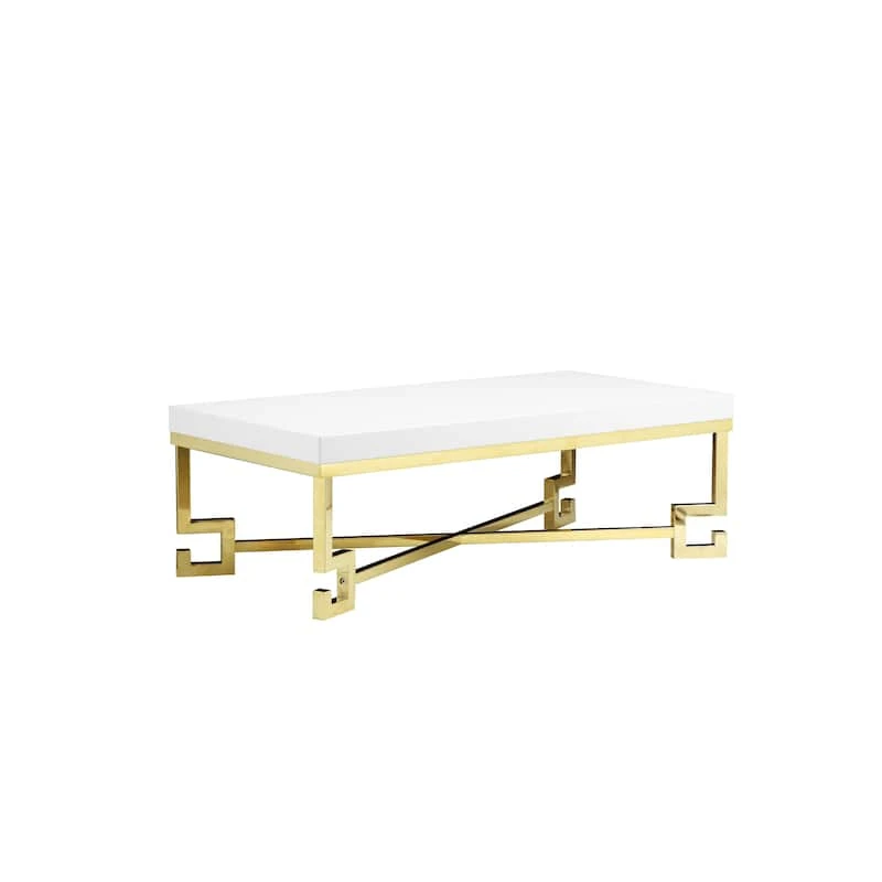 White Coffee Table with Gold Metal Frame and Legs - photo 2
