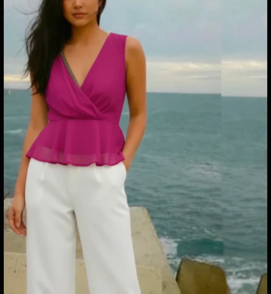 Tristan Women's Pink Peplum Top with Beaded Detail