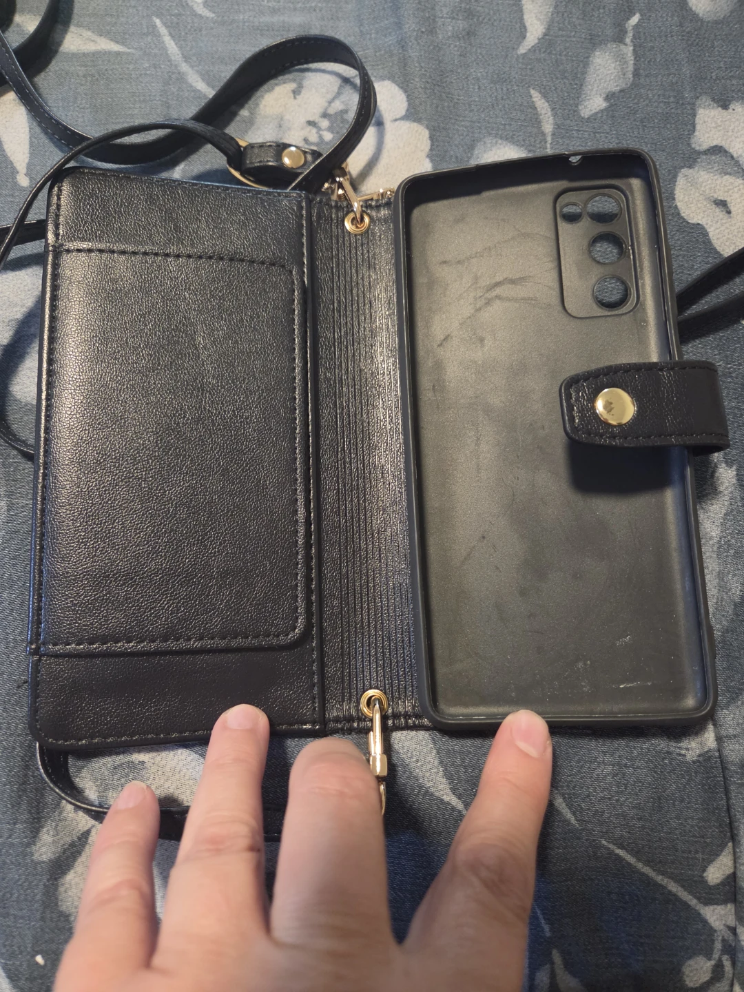 Black Leather Wallet Phone Case with Strap - photo 3
