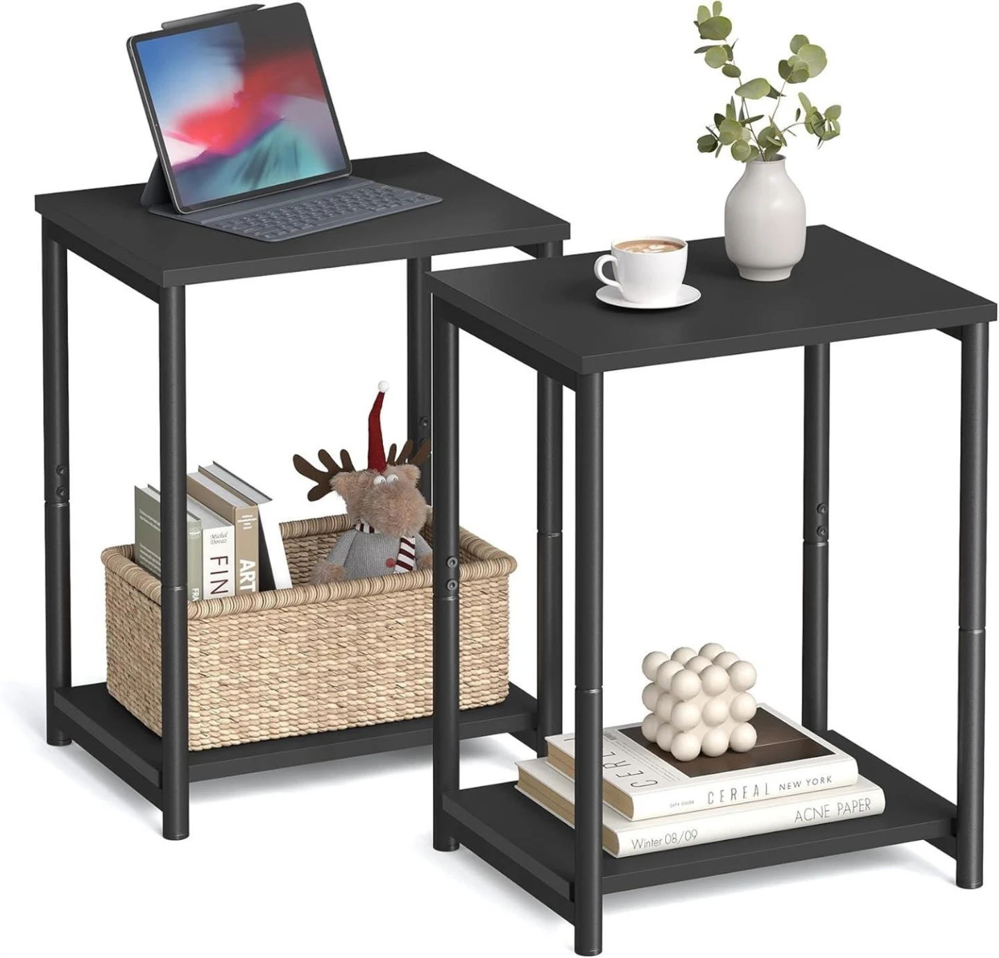 VASAGLE End Side Table Black 15.2" W x 11.8" D x 19.7" H