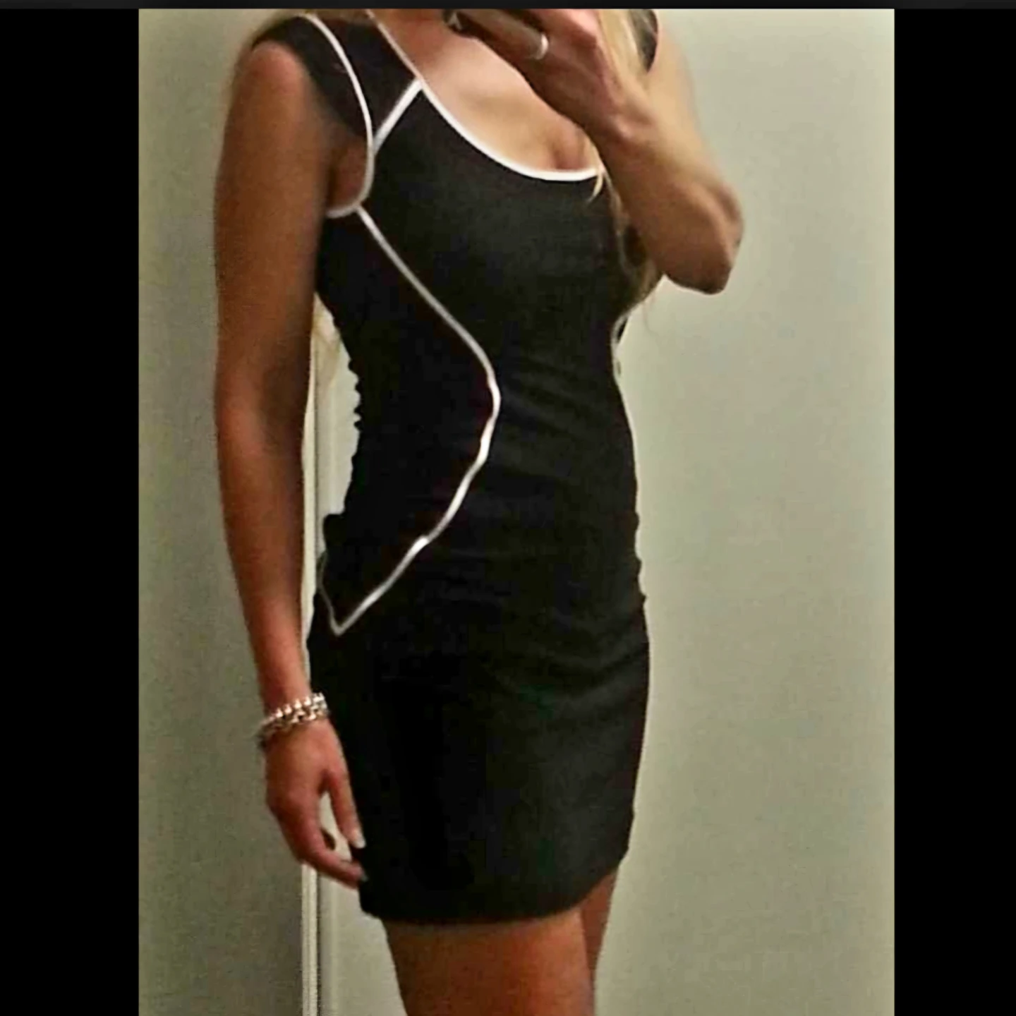 EXPRESS Black Bodycon Dress XS | White Trim Cap Sleeve