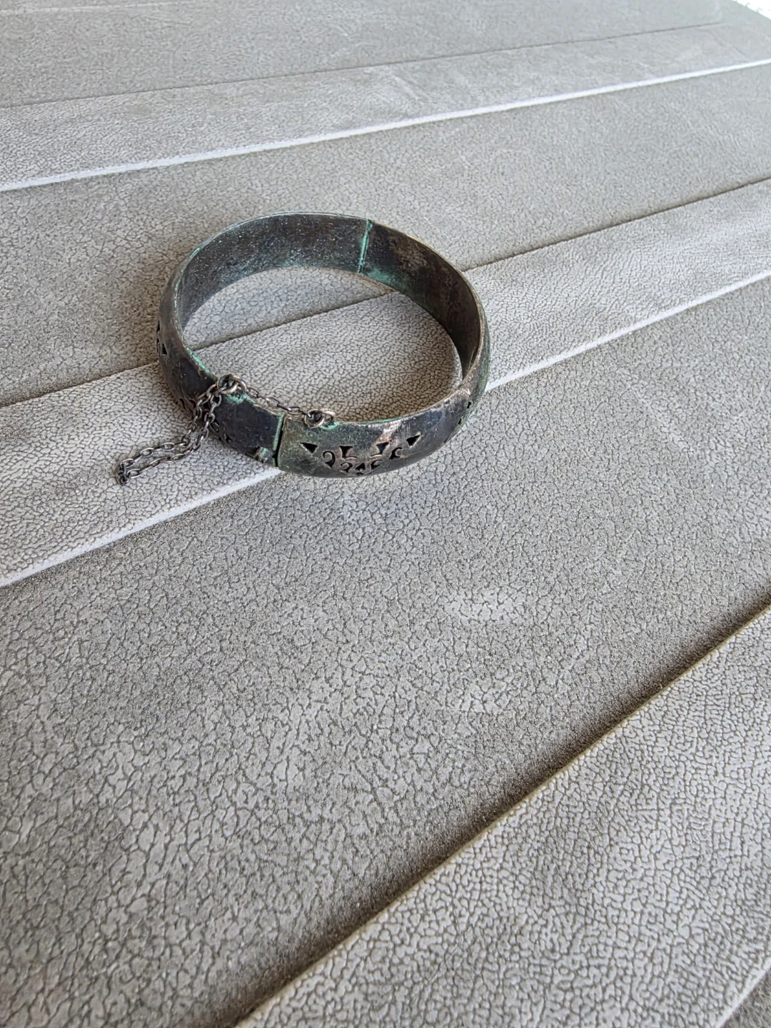 Vintage Bangle Bracelet with Safety Chain