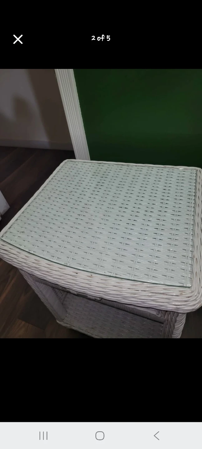 White Wicker Side Table with Glass Top - photo 2