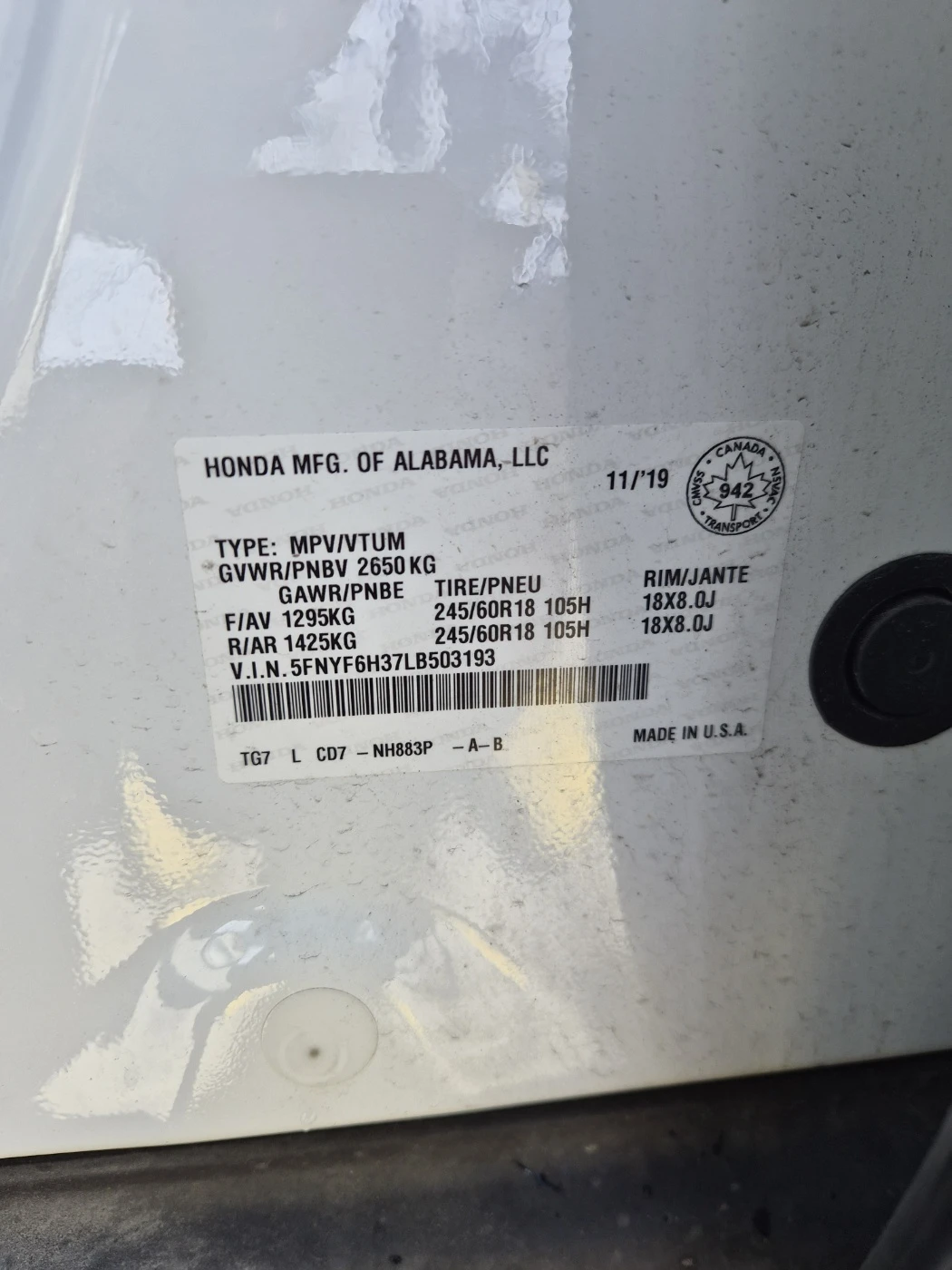 Selling Vehicle 2020 HONDA PILOT EX AUTO - photo 3