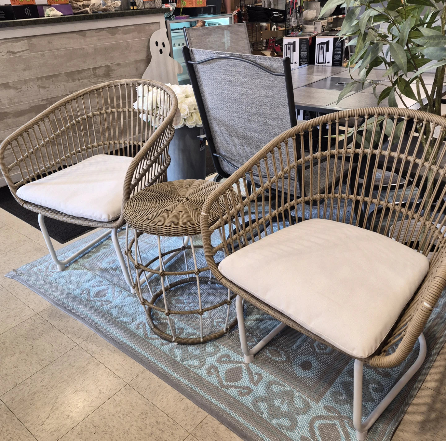 New 3 piece Wicker Accent Chairs with Cushions and side table - photo 2