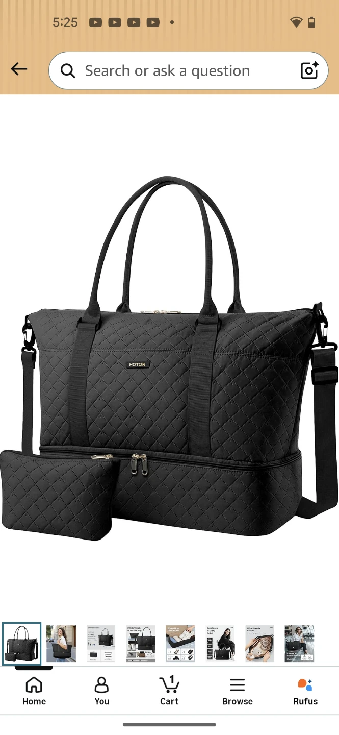 HOTOR Black Quilted Duffel Bag