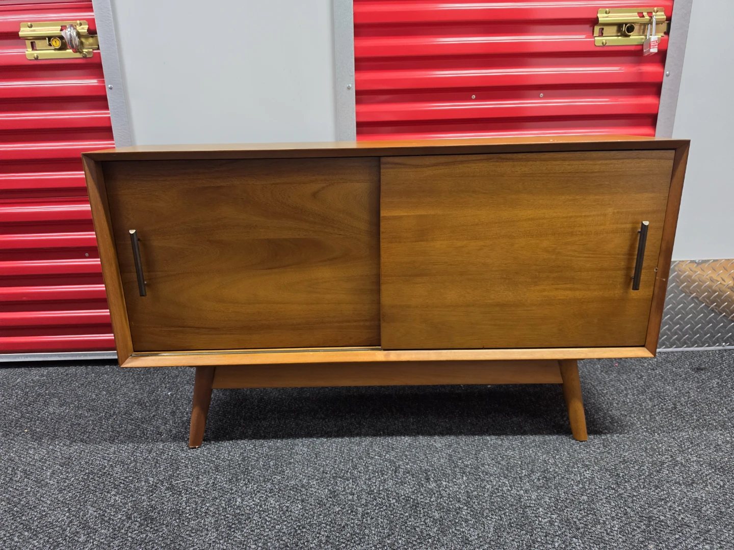 Mid-Century Modern Wood TV Stand with Sliding Door