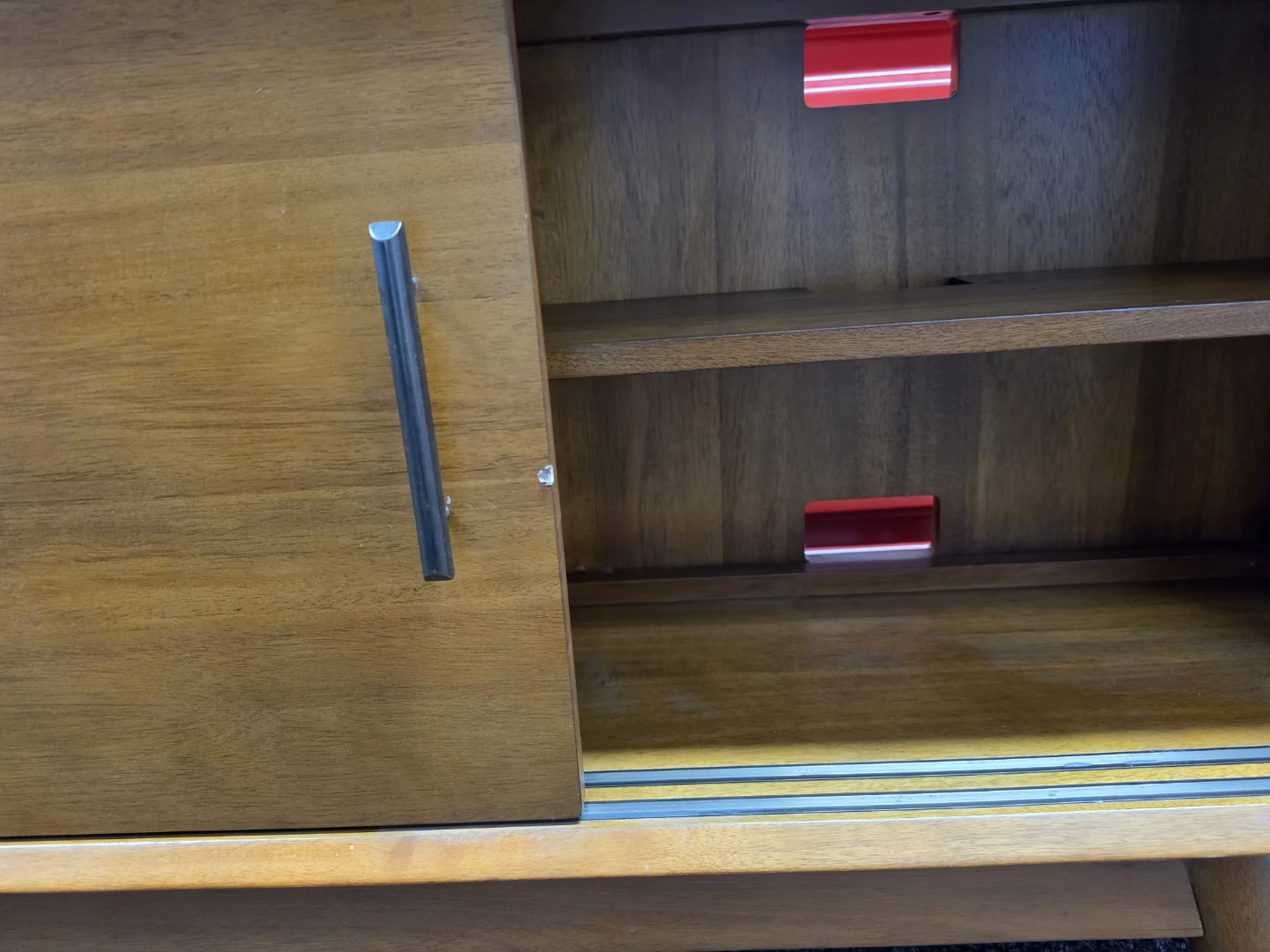 Mid-Century Modern Wood TV Stand with Sliding Door - photo 3