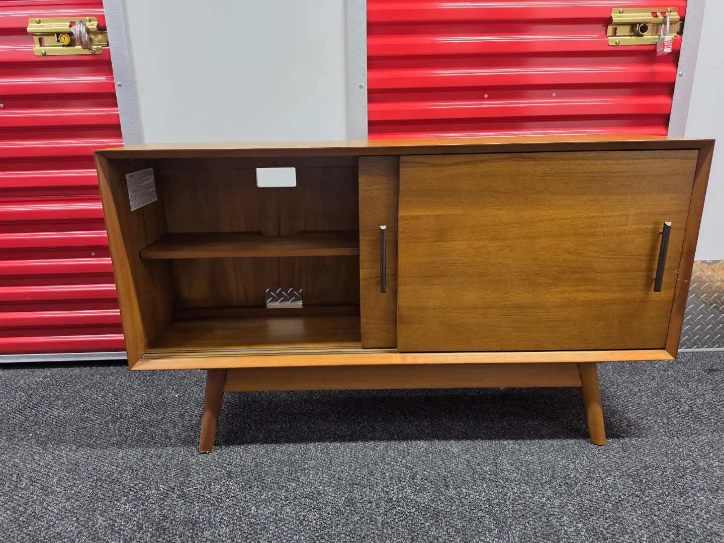 Mid-Century Modern Wood TV Stand with Sliding Door - photo 4