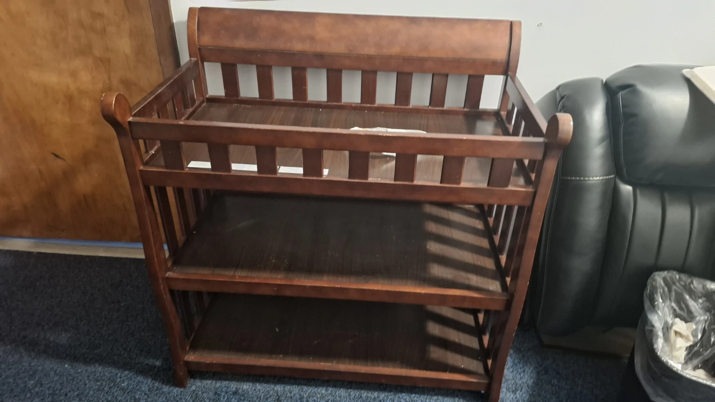 Wooden Changing Table with Shelves & Mattress Pad