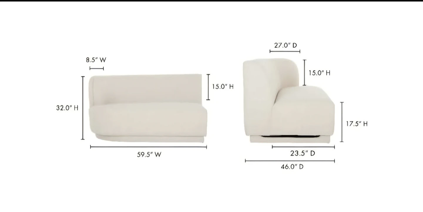 Yoon Chaise Left Sweet Cream & Yoon 2 Seat Sofa Right - photo 3