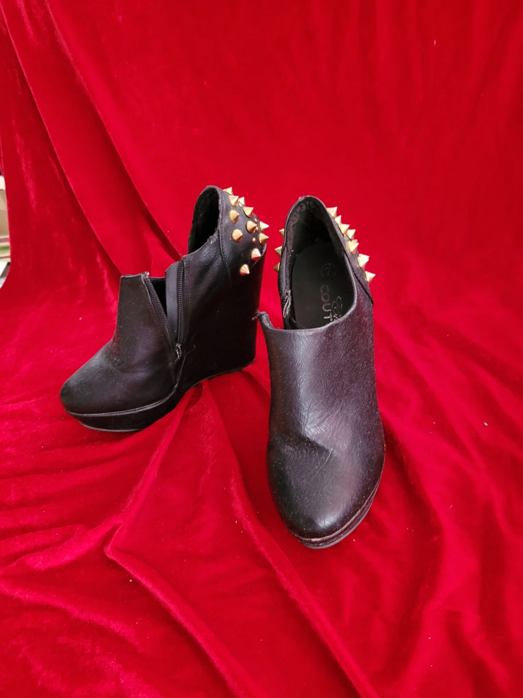 Black Wedge Ankle Boots with Gold Studs - photo 3