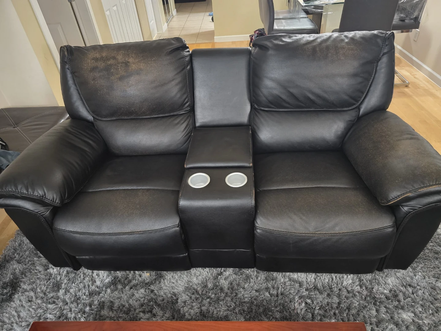 Free Black Leather Recliner Sofa with Cup Holders - photo 4