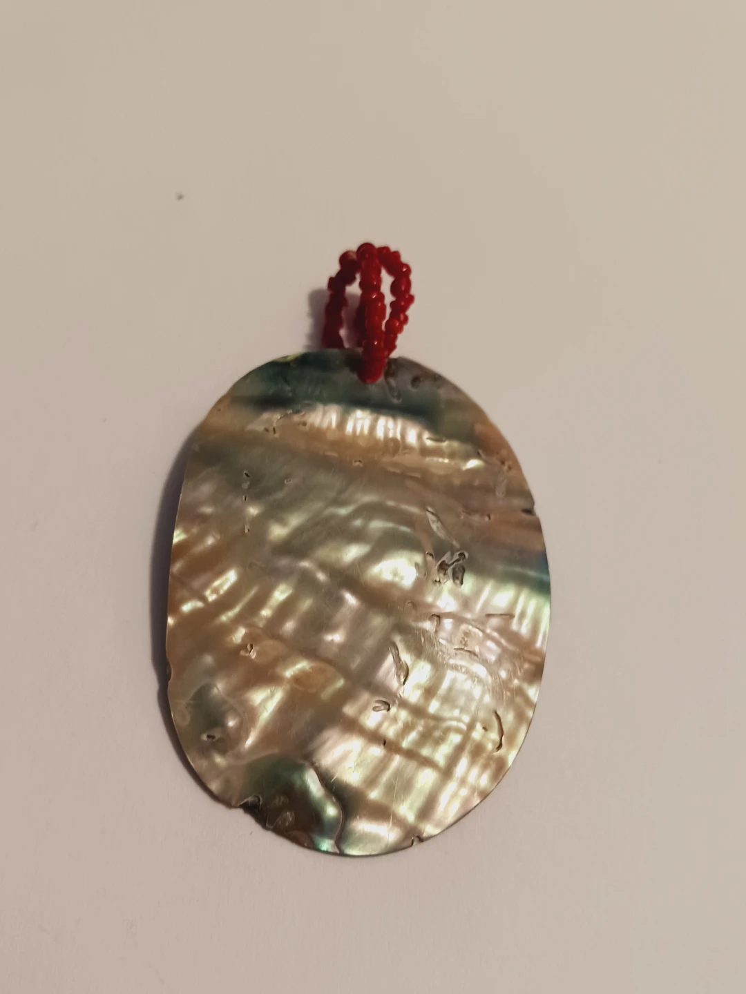 Italian Iridescent Shell Pendant with Red Coral  Bail