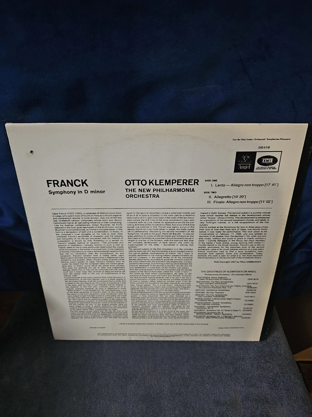 Franck Symphony in D Minor Vinyl Record - Otto Klemperer - photo 2