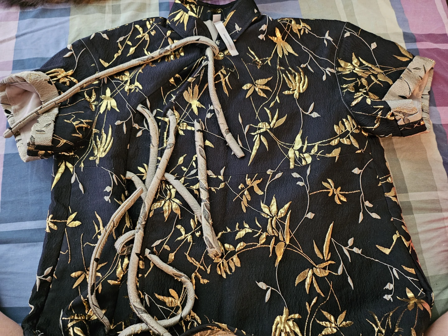 DIZZY DAZZLE Black Gold Floral Print Button-Up Top - Size S