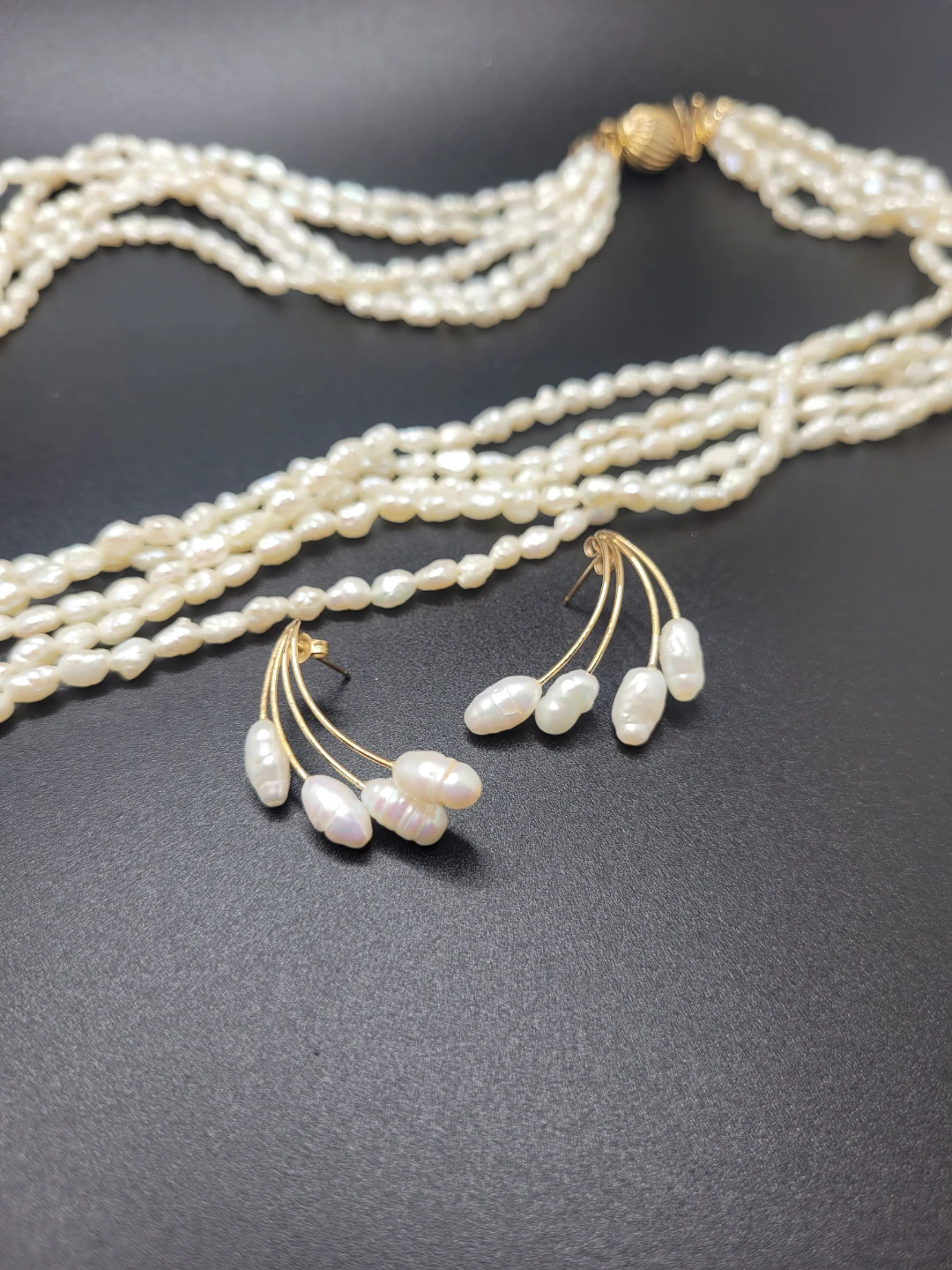 Multi-strand Pearl Necklace and Earring Set