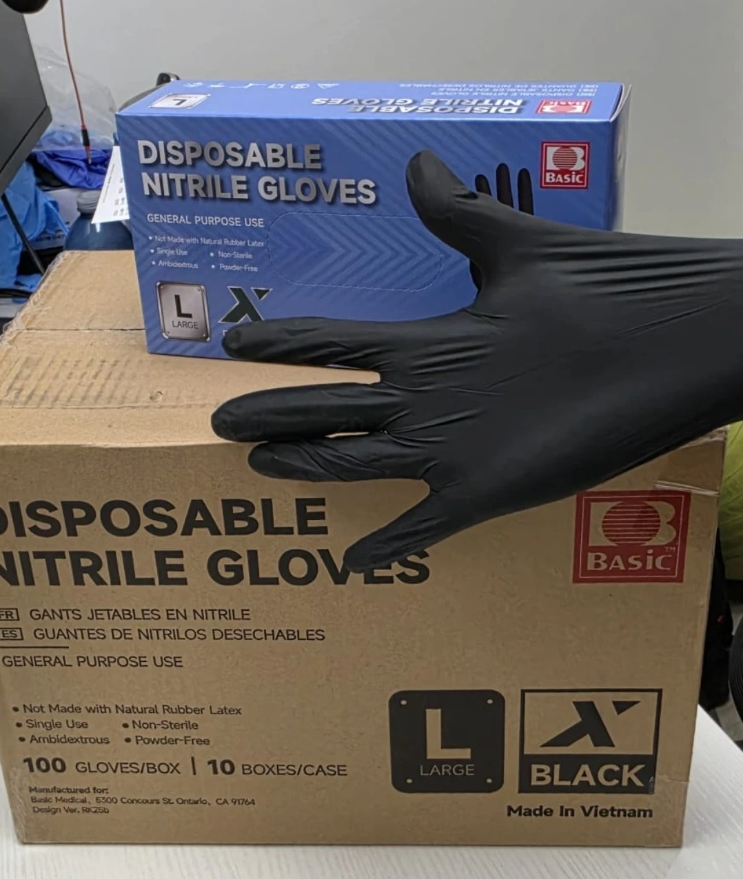 Basic Disposable Nitrile Gloves - Large, Black