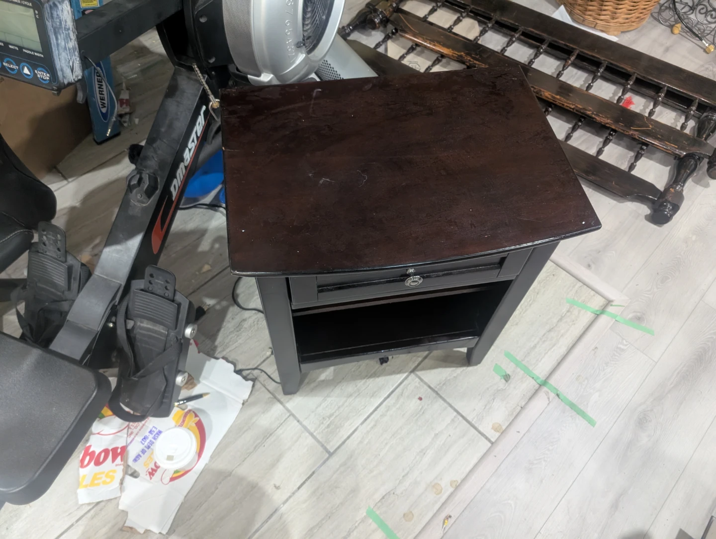 Dark Brown Nightstand with Drawer,outline ,and night light
