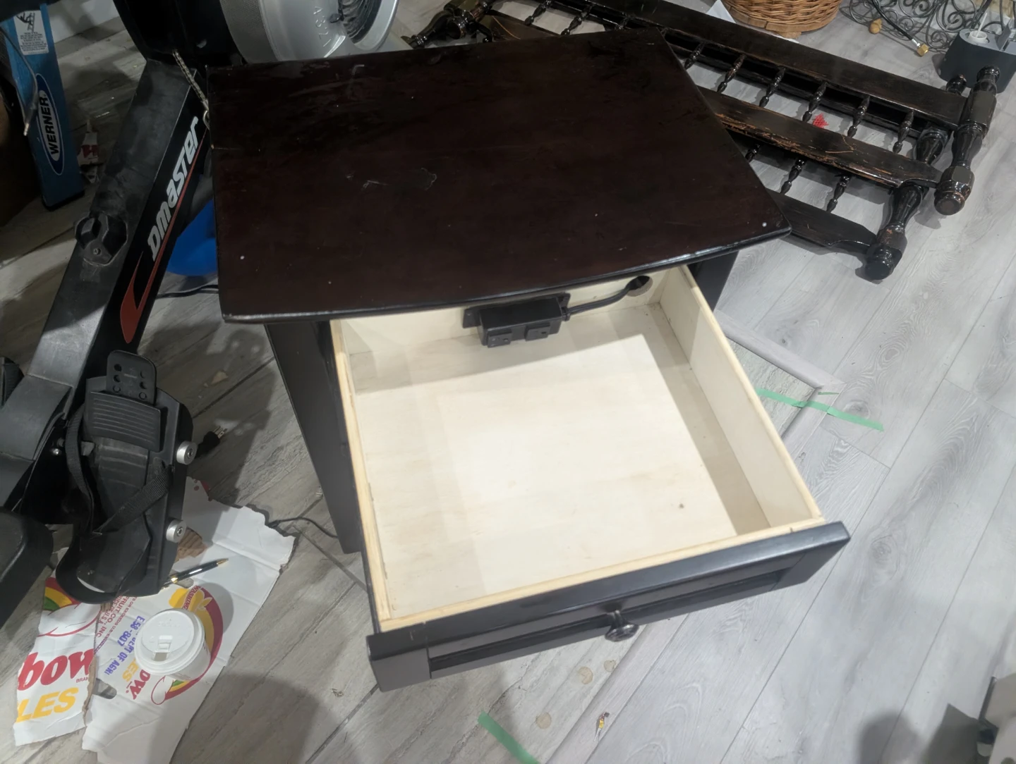 Dark Brown Nightstand with Drawer,outline ,and night light - photo 2