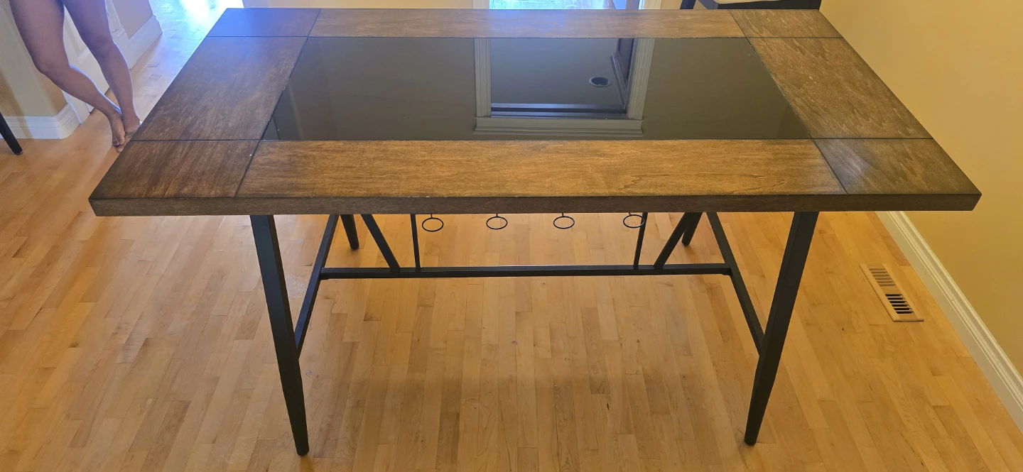 Wooden Wine Holder Dining Table with Glass Top - photo 2