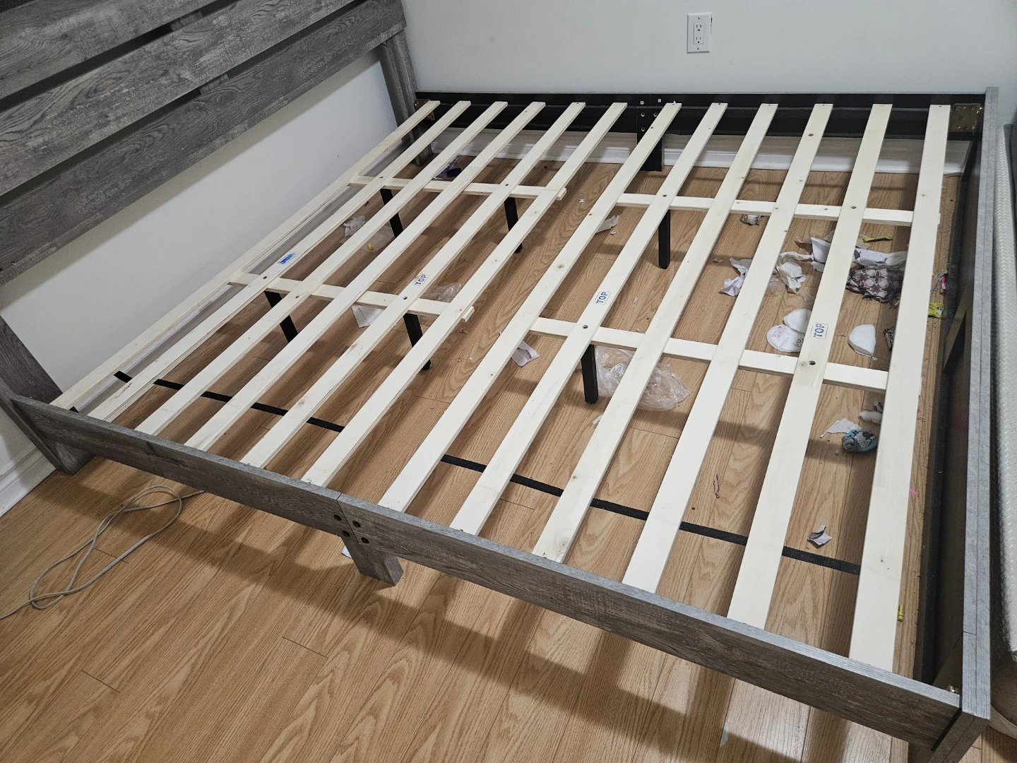 Grey Wood Plank Headboard Bed Frame
