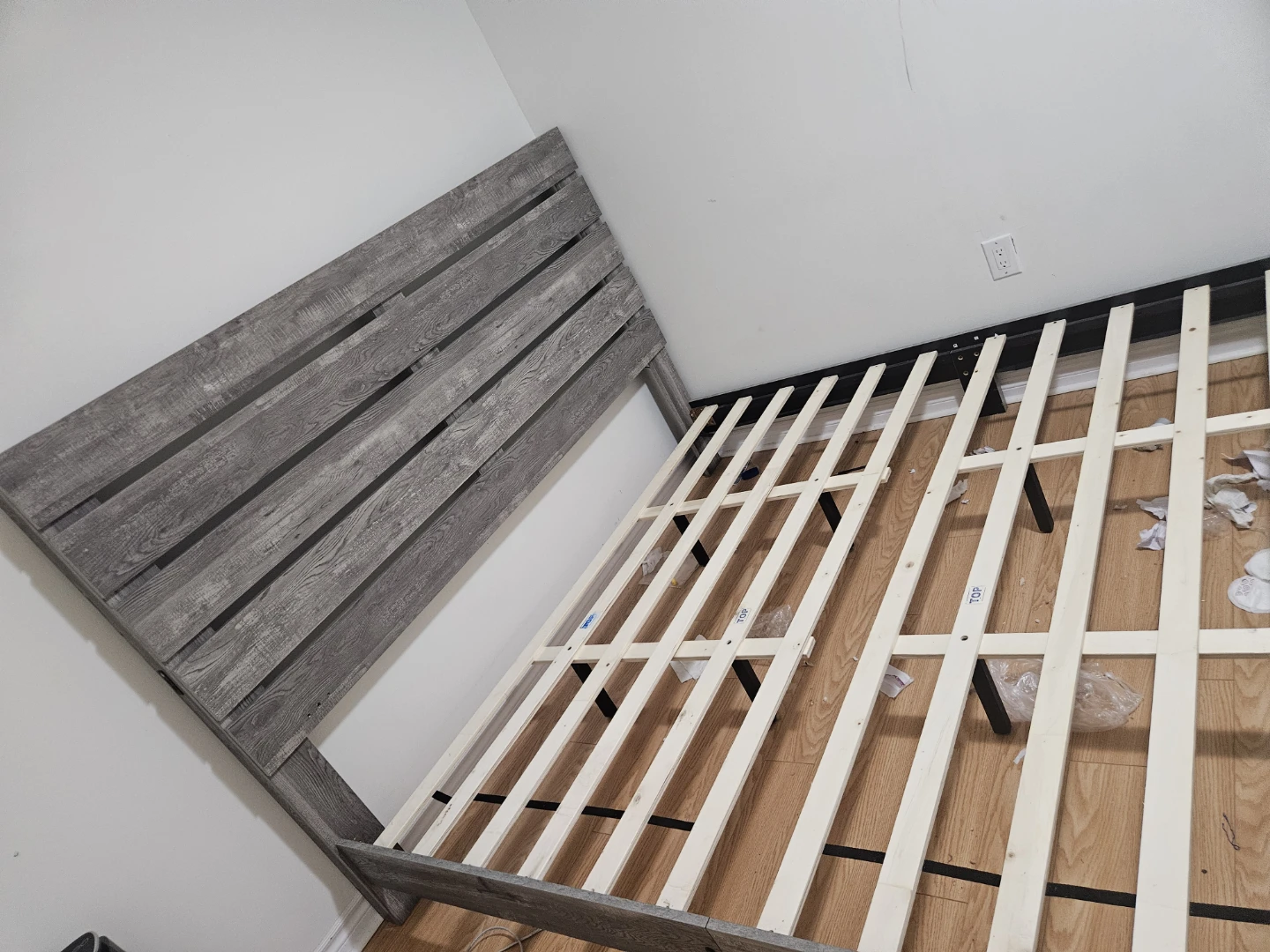 Grey Wood Plank Headboard Bed Frame - photo 2