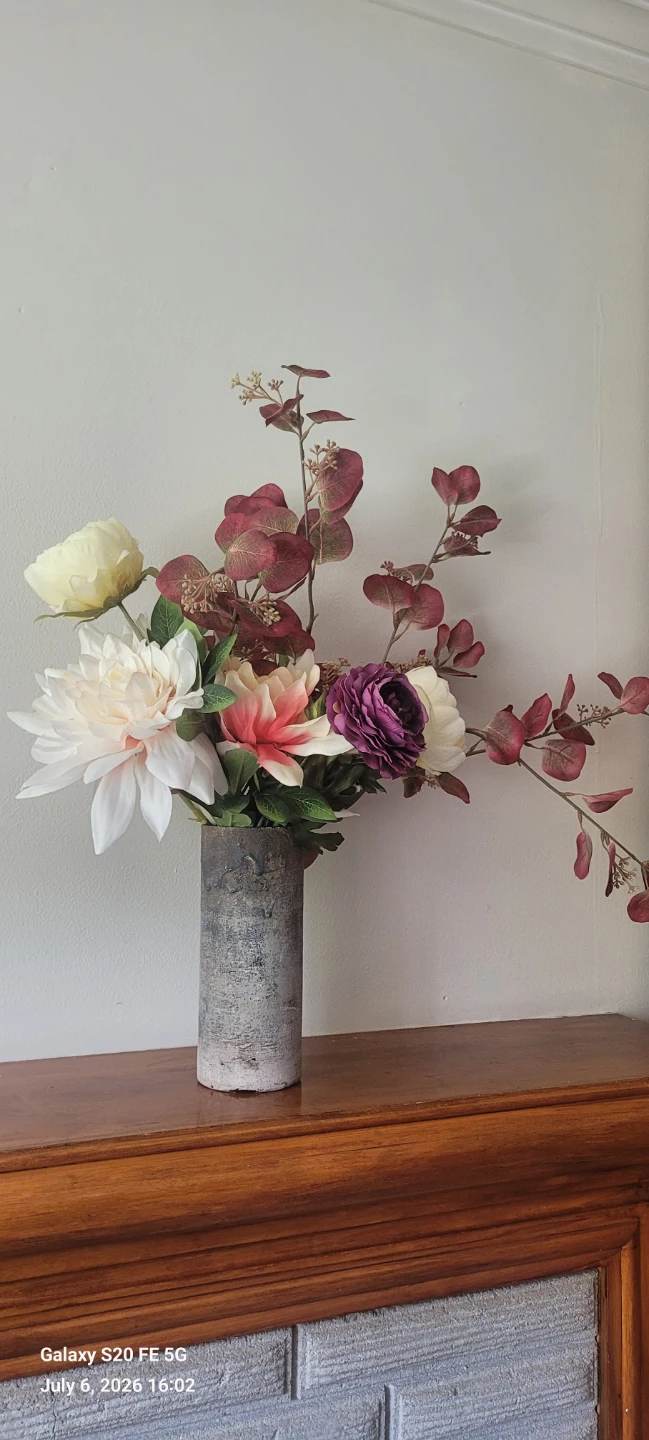 Artificial Floral Arrangement with Grey Vase