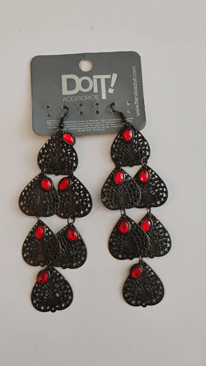 Dangle Earrings with Red Stones and veil