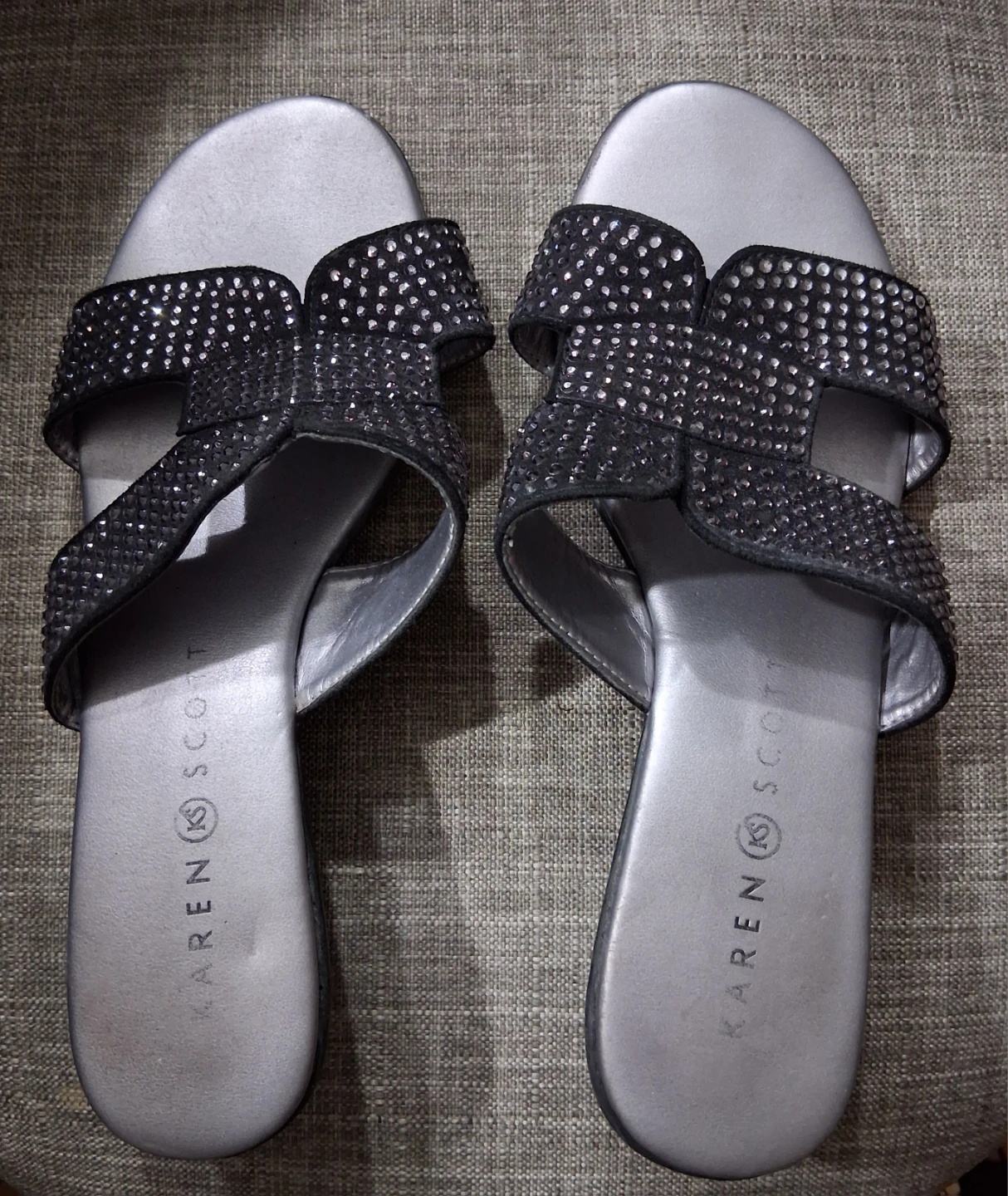 Karen Scott Silver Embellished Slide Sandals