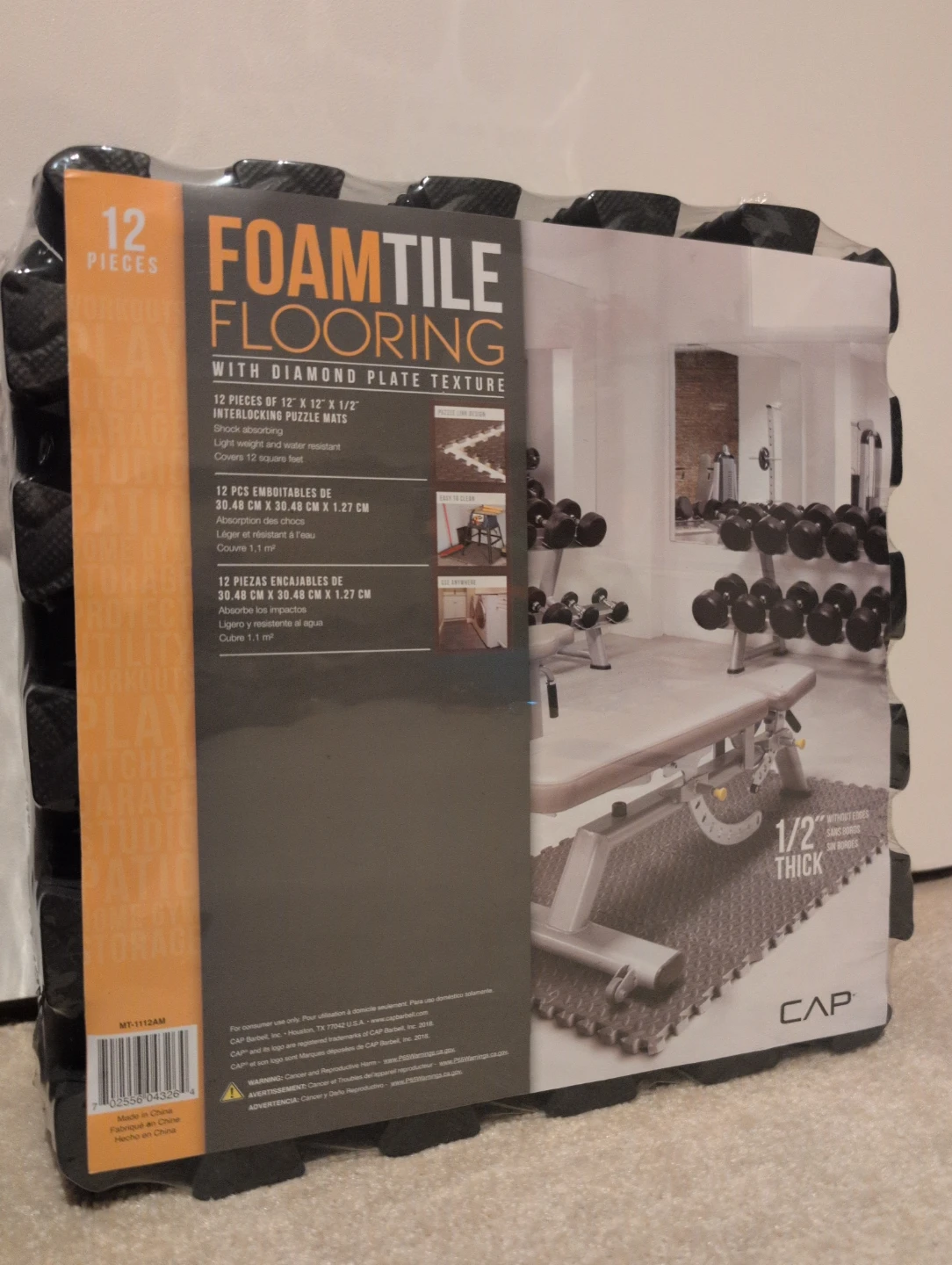 CAP Foam Tile Flooring with Diamond Plate Texture - 12 Pieces