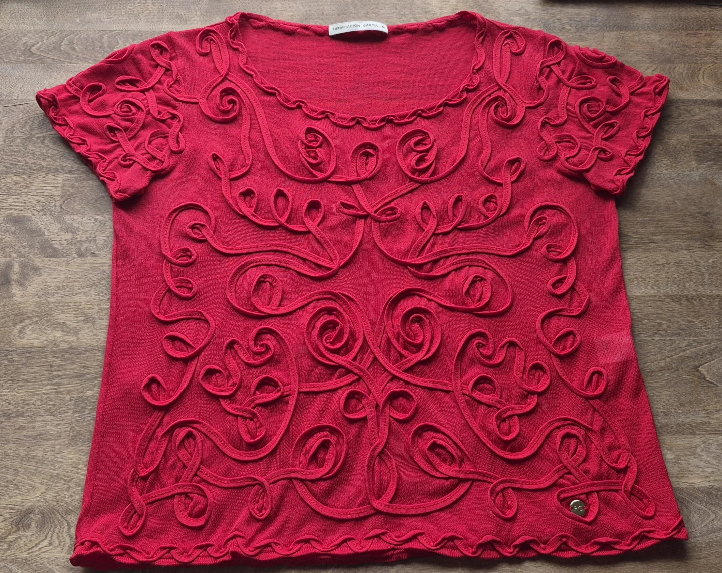 Purificacion Garcia Red Embellished Short Sleeve Top - photo 4