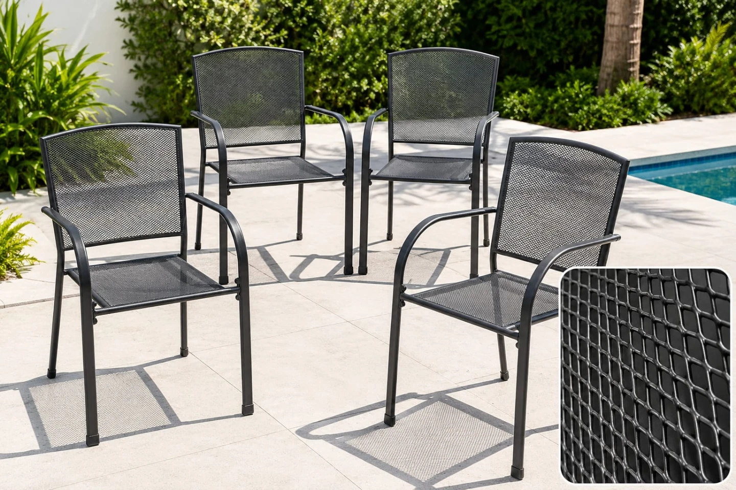 Set of 4 Black Metal Patio Chairs