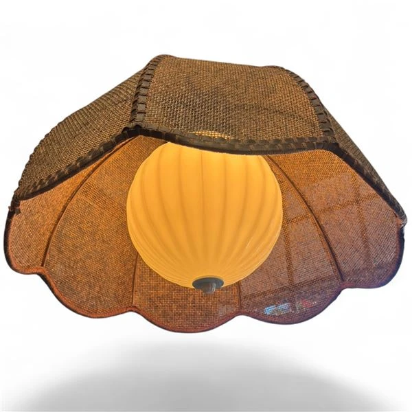 Vintage Rattan & Milkglass Evelyn Light Fixture - photo 2